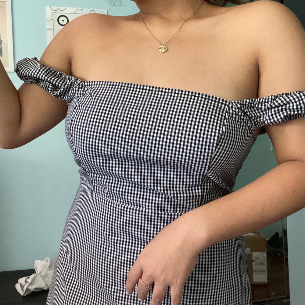 Gingham Off Shoulder Mini Dress, casual summer